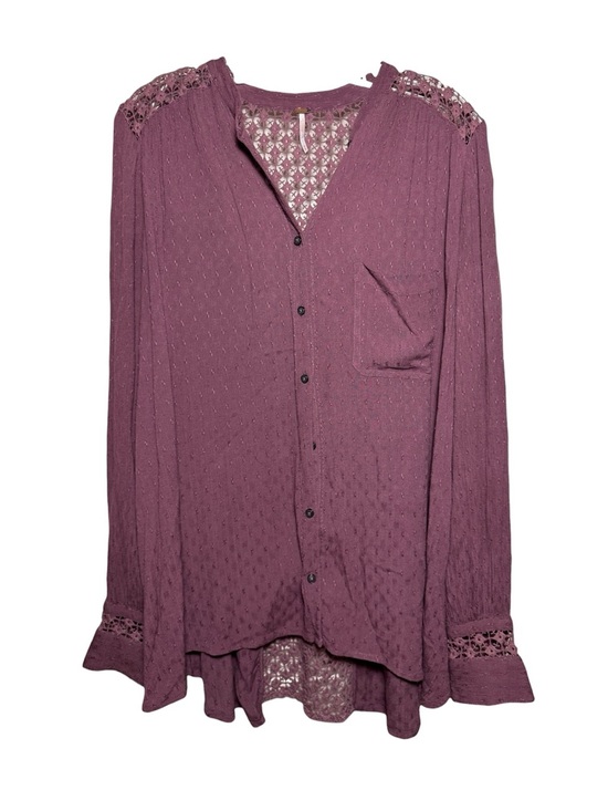 Free People Tops - Free People  the best blouse Purple Solid Lace V-Neck Long Sleeve Button-Up  M